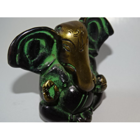 Petit Ganesh moderne patiné en vert et noir - 7 cm