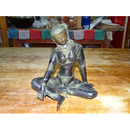 Large bronze statue of Parvati with green patina