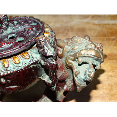 Encensoir en forme de dragon en bronze avec patine marron