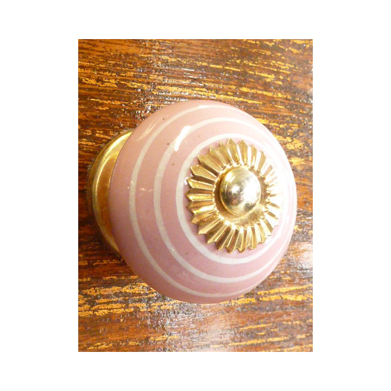 Boutons en porcelaine trait blanc/rose