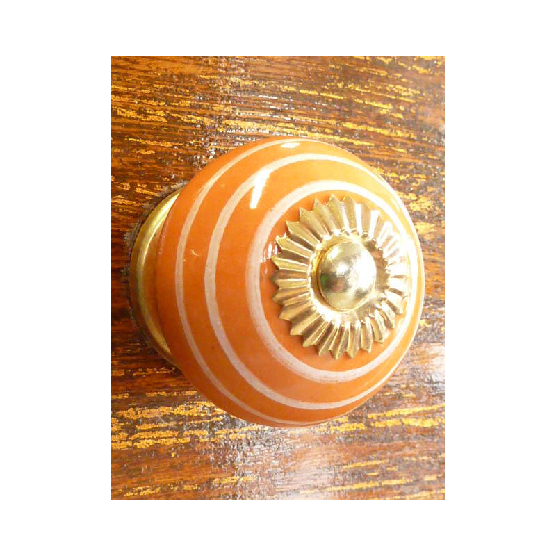 Boutons en porcelaine trait blanc/orange