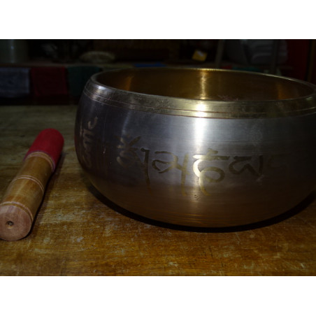 Damask singing bowl with Buddha inside (17 cm in diameter)