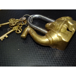 Indian padlock in the shape of a golden patinated camel