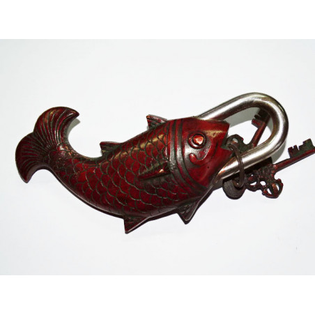 Bronze Vorhängeschloss Fisch braune Patina