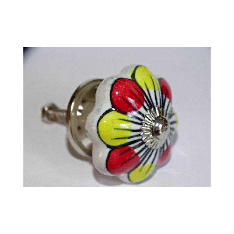 Porcelain pumpkin handle with red and yellow flowers - silver