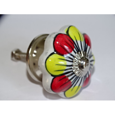 Porcelain pumpkin handle with red and yellow flowers - silver