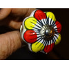 Mango de calabaza de porcelana con flores rojas y amarillas - plata