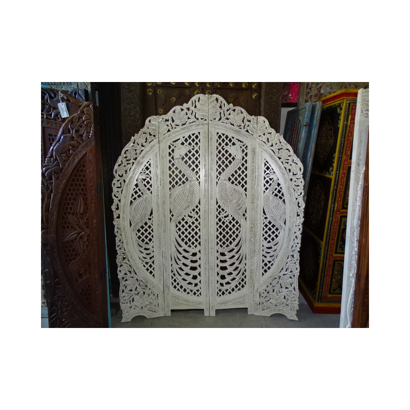 Paravent rond Paons blanc poncé