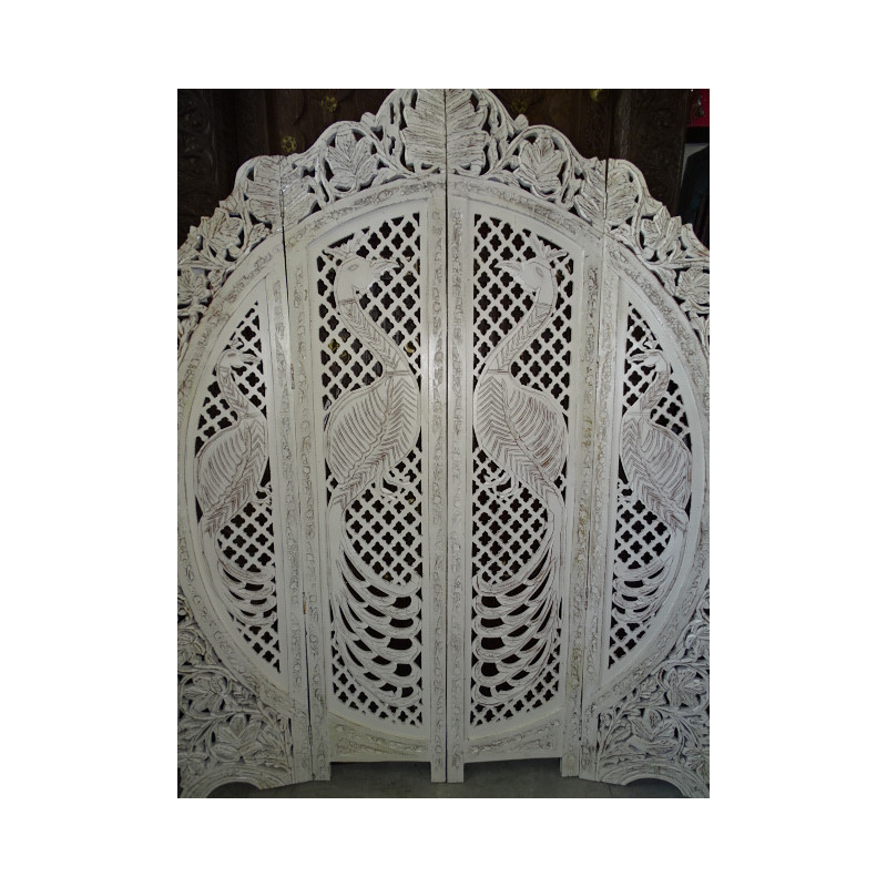 Paravent rond Paons blanc poncé