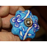 Manico zucca in porcellana turchese con fiori blu oltremare - argento