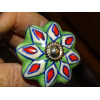 Pumpkin handle in green porcelain and red flowers - silver