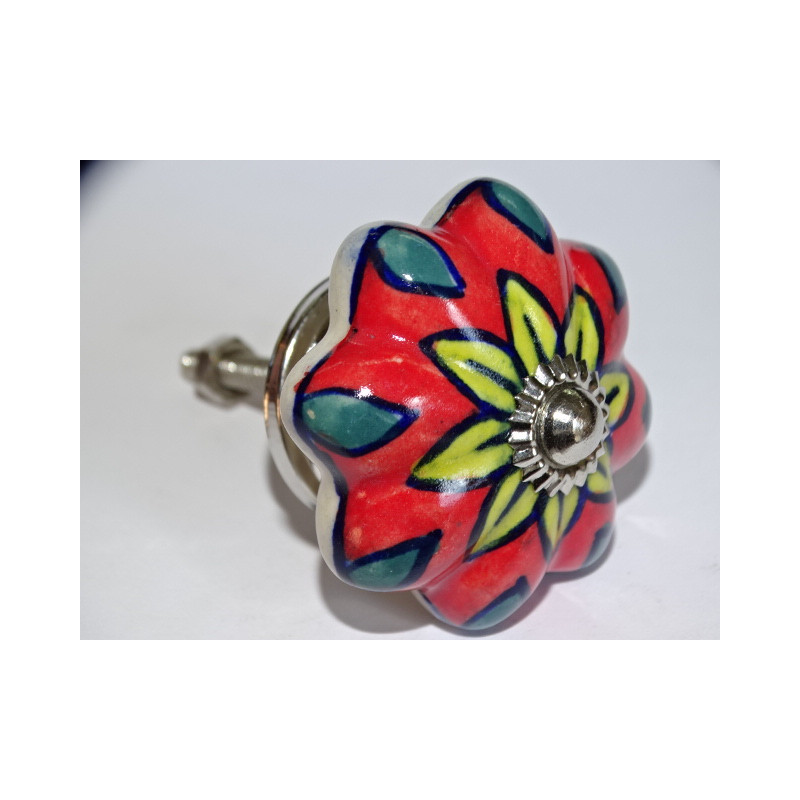 Red porcelain pumpkin handle with yellow flowers - silver