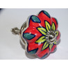 Red porcelain pumpkin handle with yellow flowers - silver