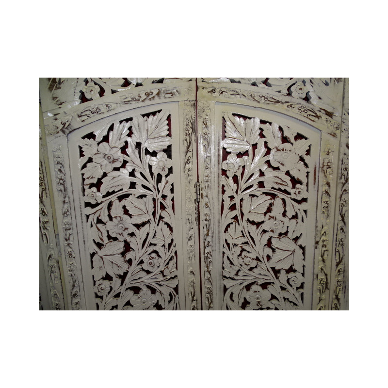 Paravent rond fleurs blanc poncé