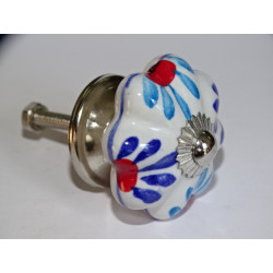 White pumpkin handle and turquoise and ultramarine flowers - silver