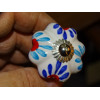 White pumpkin handle and turquoise and ultramarine flowers - silver