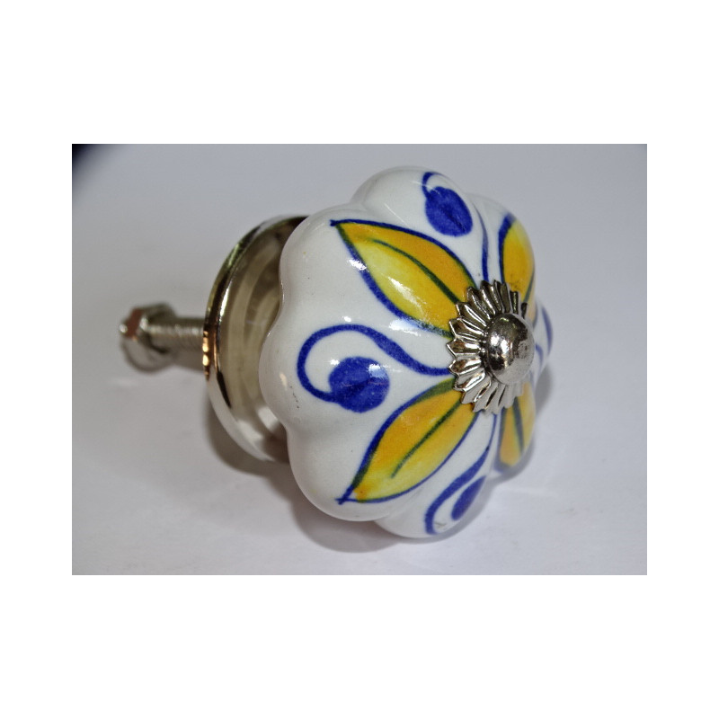 Mango de calabaza en porcelana blanca y 4 pétalos amarillos - plata