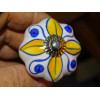 Mango de calabaza en porcelana blanca y 4 pétalos amarillos - plata