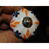 Pumpkin handle in white porcelain and 4 orange flames - silver