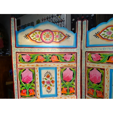 Carved flowers painted folding screen.