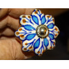 Pumpkin handle in brown porcelain and turquoise flower - silver