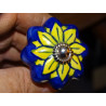 Kürbisgriff aus ultramarinblauem Porzellan und gelber Sonnenblume - silber
