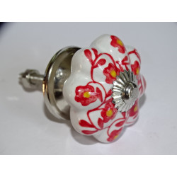 Pumpkin handle in white porcelain and red flower - silver