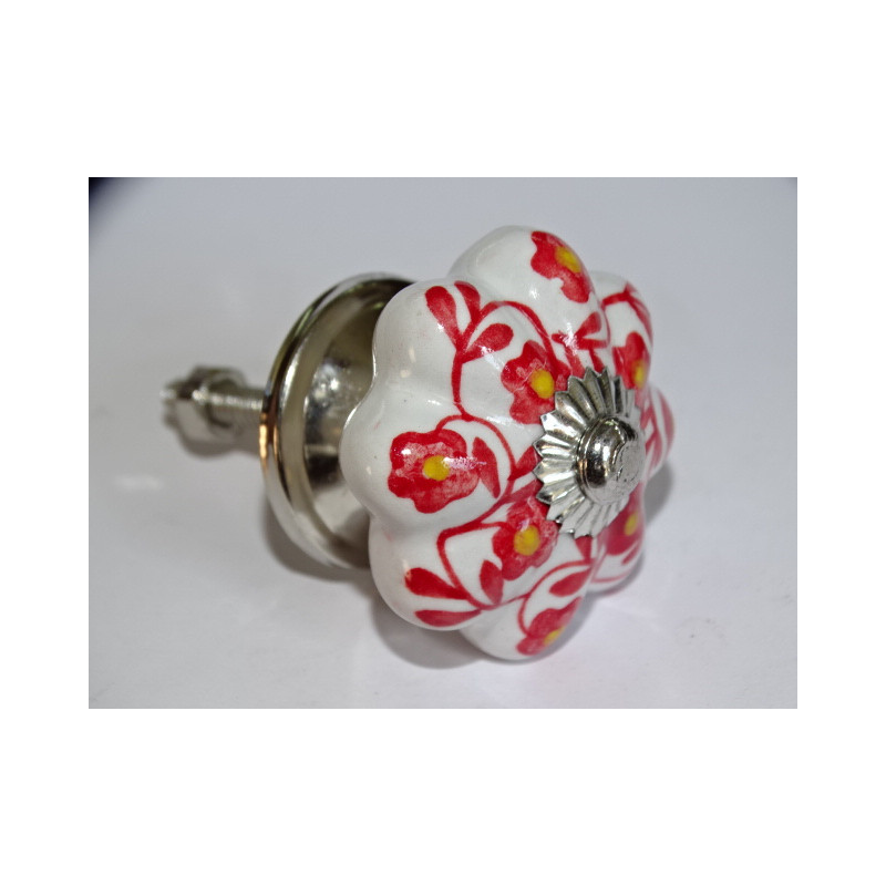 Pumpkin handle in white porcelain and red flower - silver