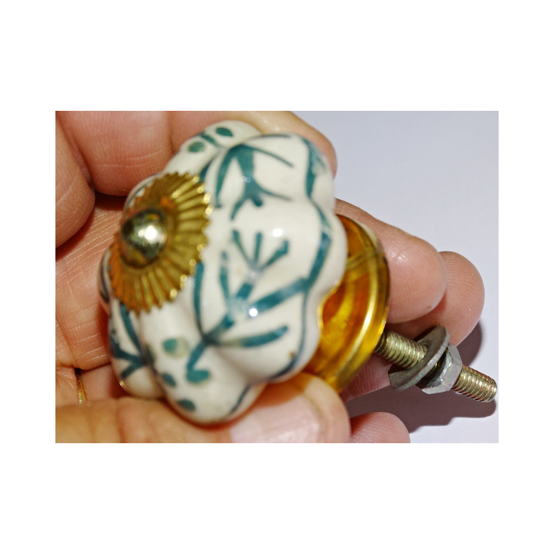 Porcelain handle pumpkin green ferns
