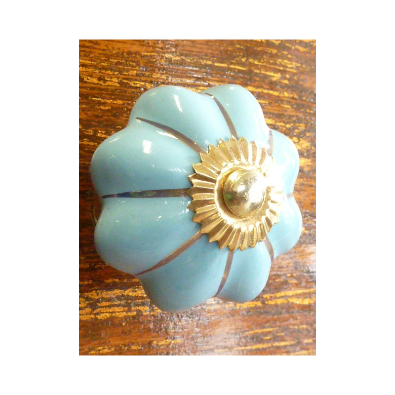 Boutons en porcelaine bleu ciel filet doré