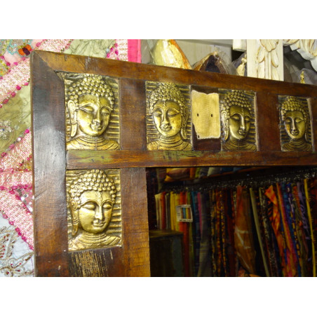 Spiegel mit Buddha-Messing und recyceltem Teakholz 90 x 80 cm