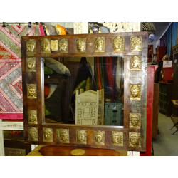 Miroir avec Buddha laiton et teck recyclé 90 x 80 cm
