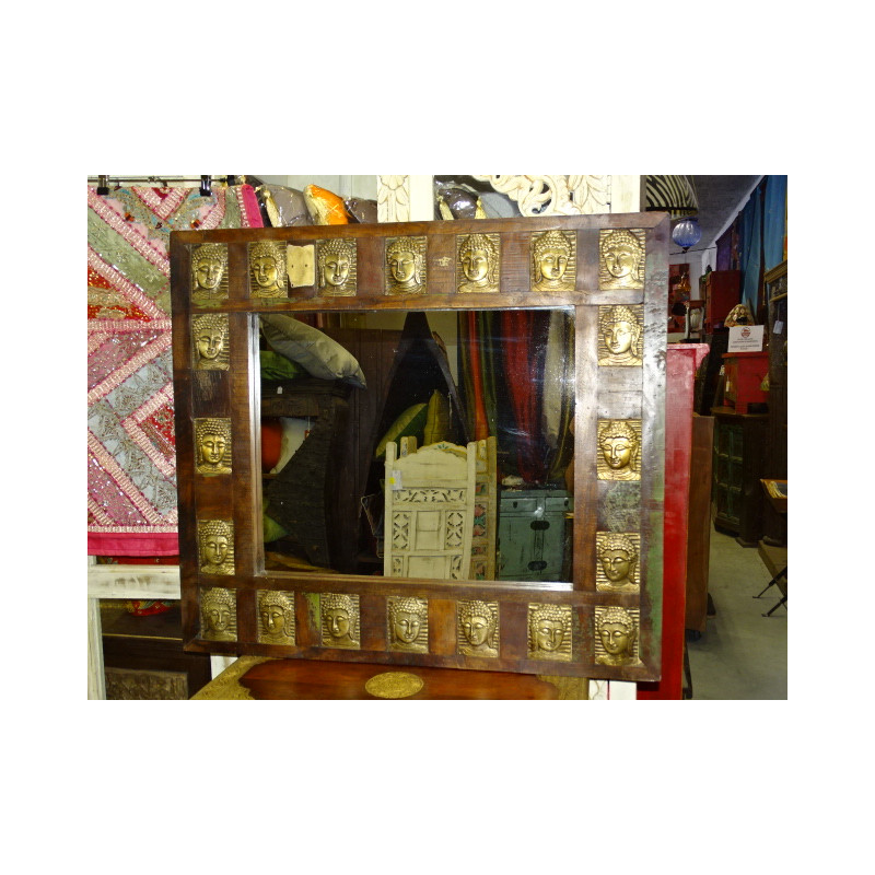 Spiegel mit Buddha-Messing und recyceltem Teakholz 90 x 80 cm