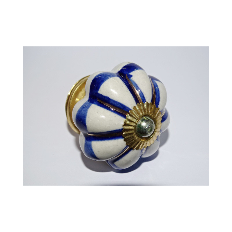 White pumpkin handles with blue and gold strokes