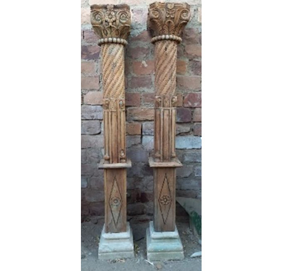 2 Teakholzsäulen mit Steinsockel 29x29x218 cm