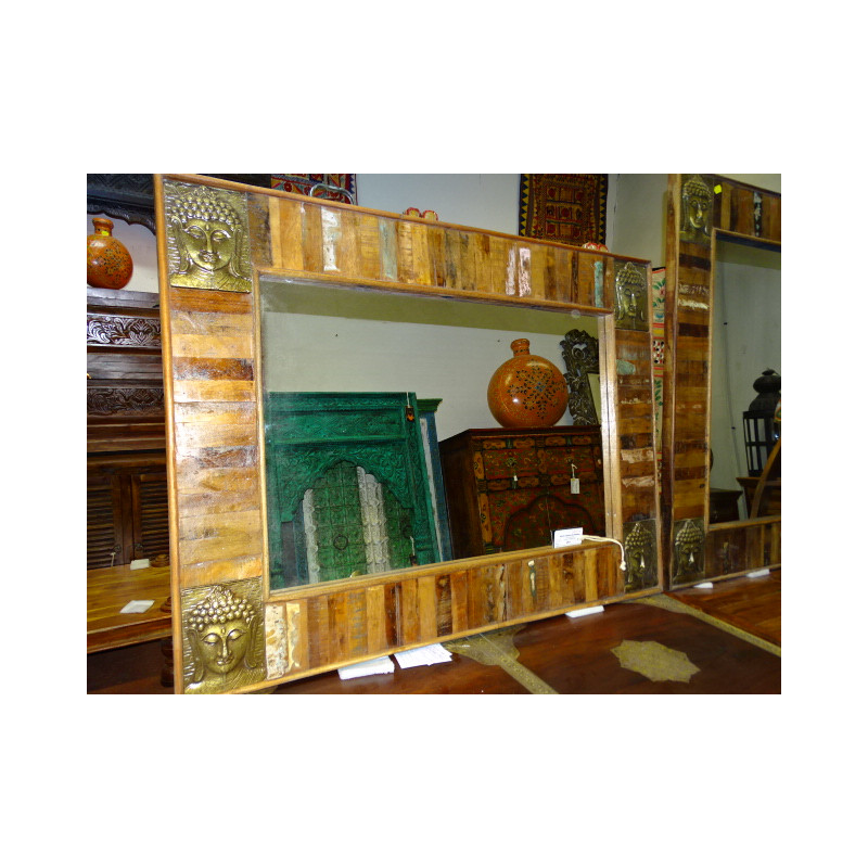 Spiegel Buddha aus recyceltem Teakholz 120 x 60 cm horizontal