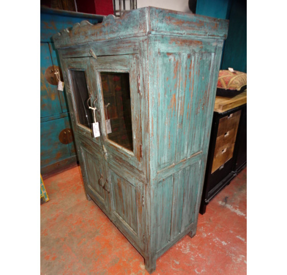 Pequeña cómoda antigua con pátina turquesa 94x48x134 cm