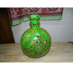 Green hand painted metal water jar 30 cm