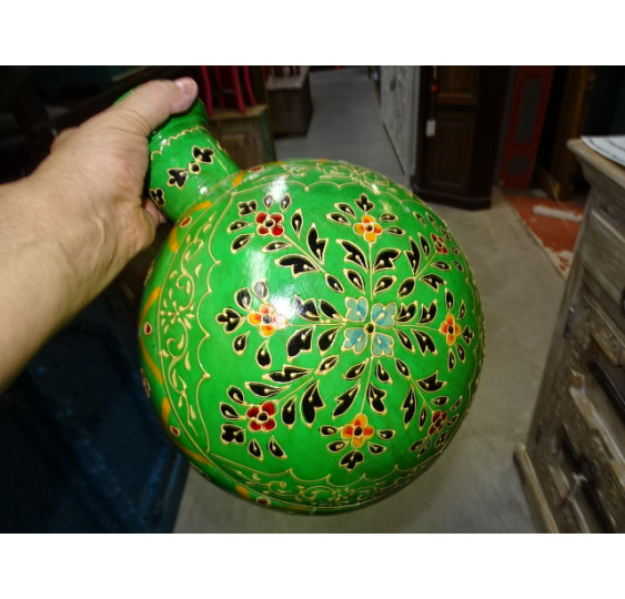 Grüner, handbemalter Wasserkrug aus Metall, 36 cm