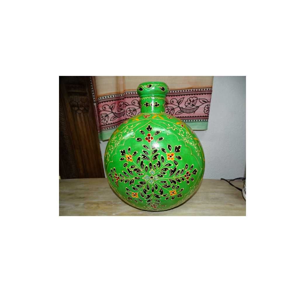 Green hand painted metal water jar 42 cm