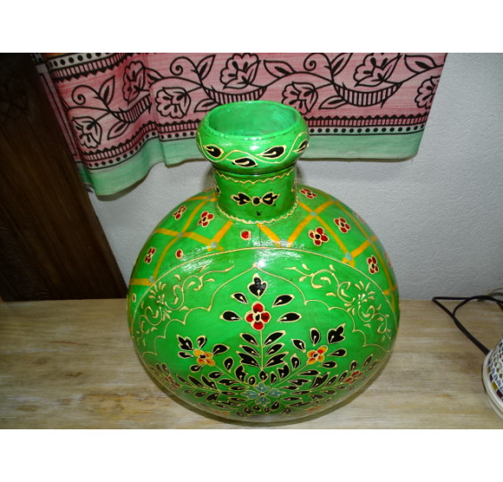 Green hand painted metal water jar 42 cm