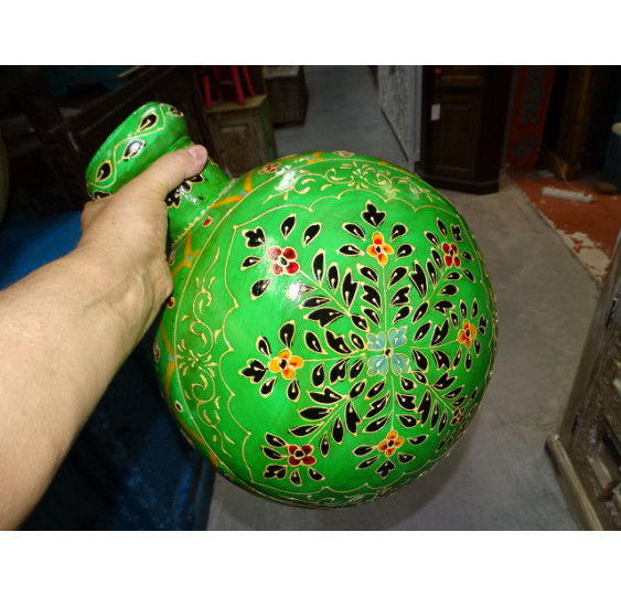 Grüner, handbemalter Wasserkrug aus Metall, 42 cm