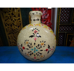 White hand painted metal water jar 42 cm