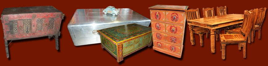 Old and new Indian furniture from Rajasthan, north of India.