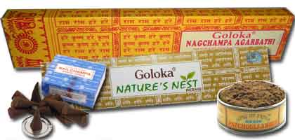 Gamme d'encens indiens en bâtonnets, cônes et poudre (résine).